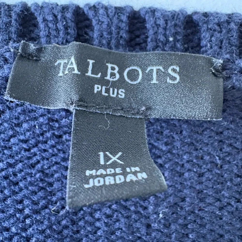 Talbots Plus Navy Lace Up Sweater Size 1X Bishop Sleeve Ribbed Hem Nautical Boat
